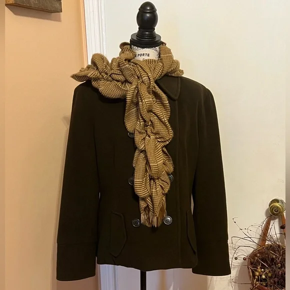 ‼️SOLD‼️ Esprit PEA COAT- Wool- Ladies Classic Chocolate Brown- XL w/ Scarf 🧣 - Picture 6 of 16